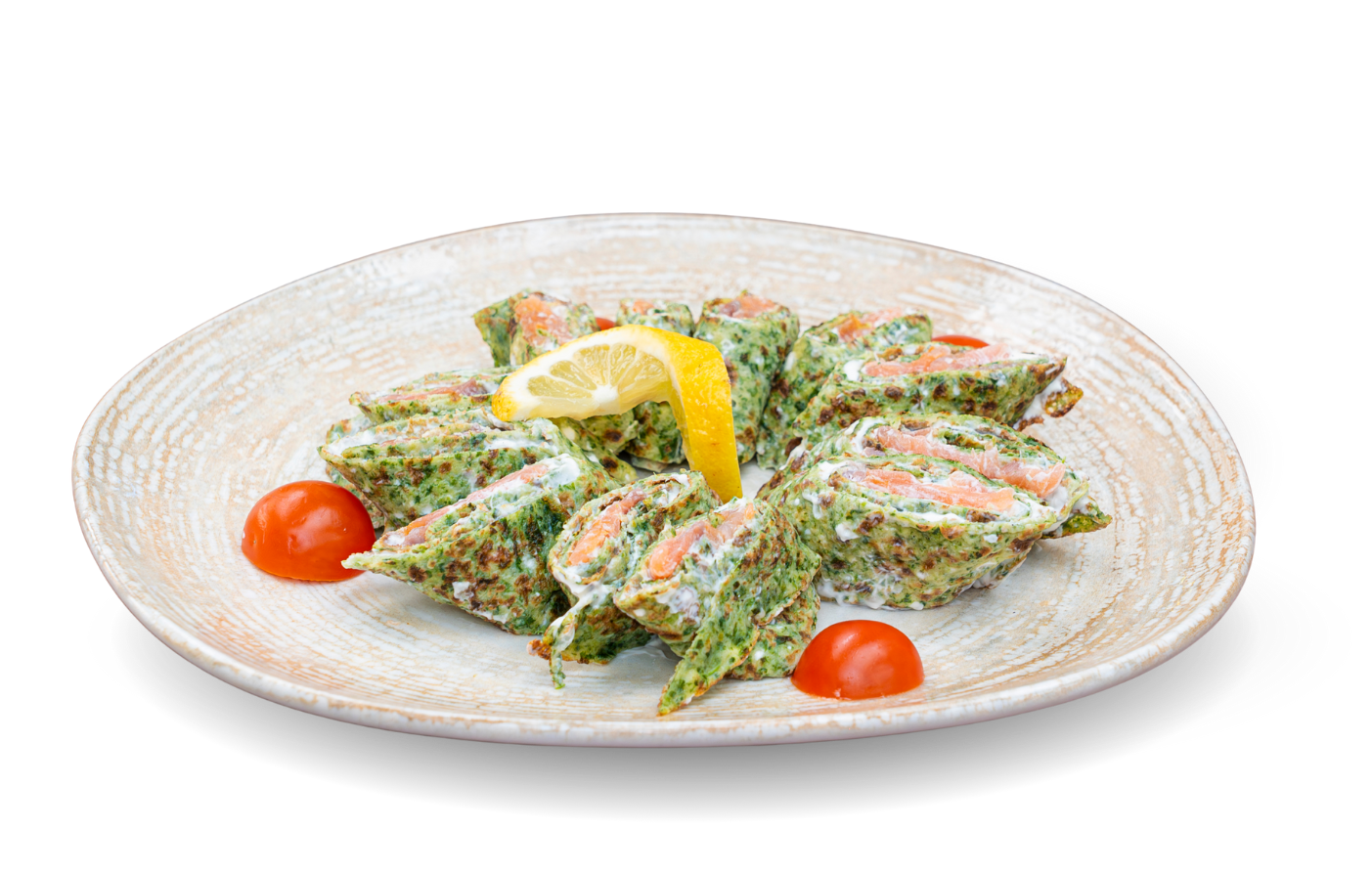 Spinach pancake with salmon and Philadelphia